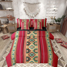 Red Aztec Queen Comforter Set with Sheets - 7 Piece Boho Bedding for Kids