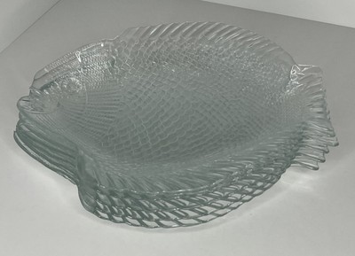 PASABAHCE FISH SHAPED CLEAR GLASS Set of 6 PLATTER/DISH- TURKISH MADE-Signed 