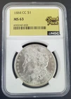 1884-CC US Morgan Silver Dollar - NGC Graded MS 63