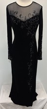 Vtg Handmade Beaded Velour Velvet Dress Black Long Witchy Goth Stretch 90s Y2K