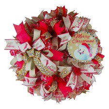 Christmas Wreath Santa Sign, Leopard  Holiday Ribbon, Handmade Holiday