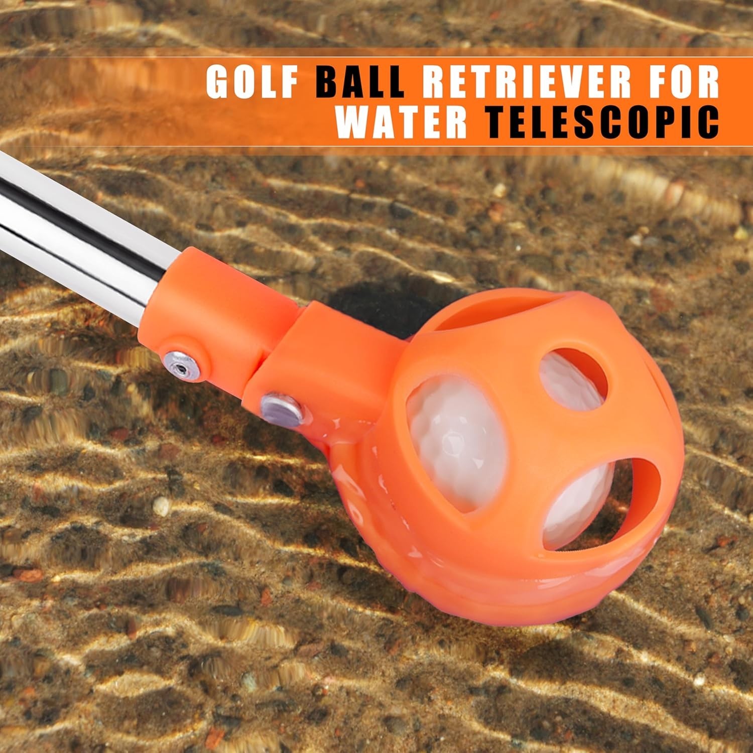 9.01 ft Telescopic Golf Ball Retriever Stainless Steel Orange Water Tool