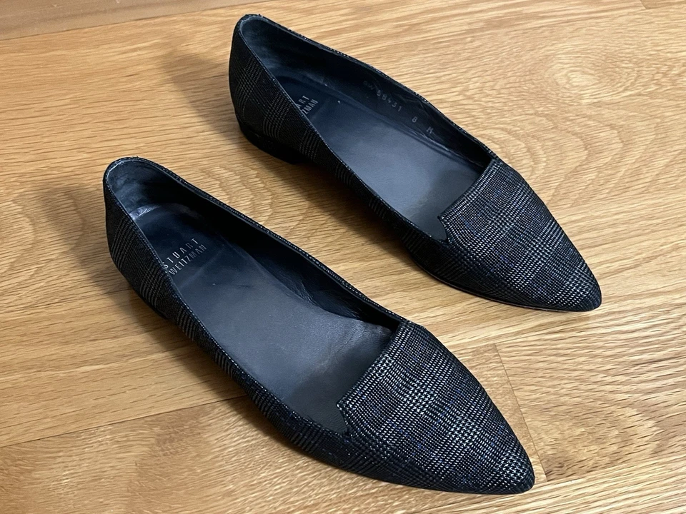 Zapatos sin cordones para mujer Stuart Weitzman gris oscuro a cuadros azul puntada multicolor 8M Foto 2 de 4