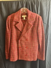 Image of Amanda Smith Red Tweed Skirt Suit Womens 10 Boucle Jacket Set Vintage Career