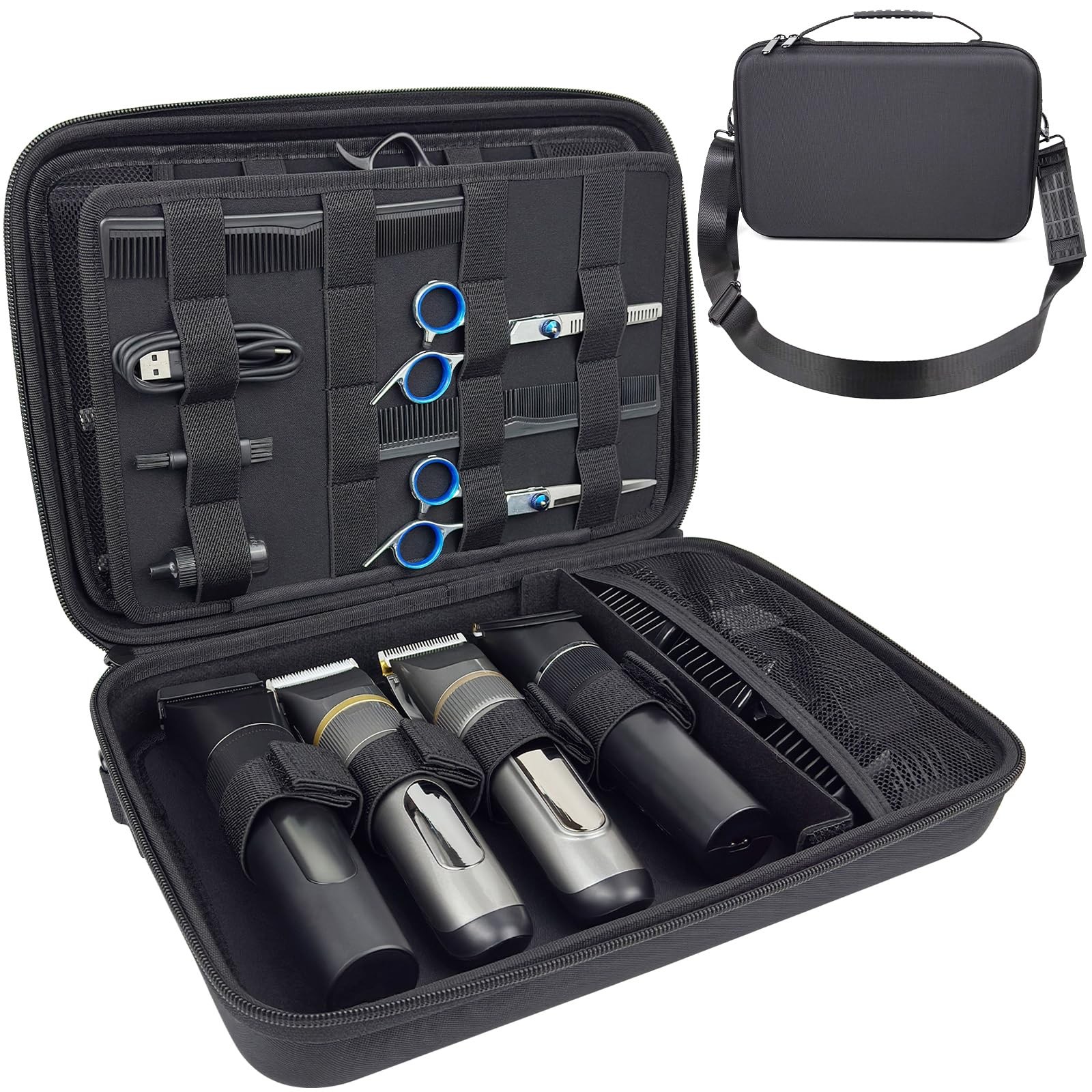 Barber Bag Hard Travel Barber Case for Hair Clippers with Adjustable Shoulder...