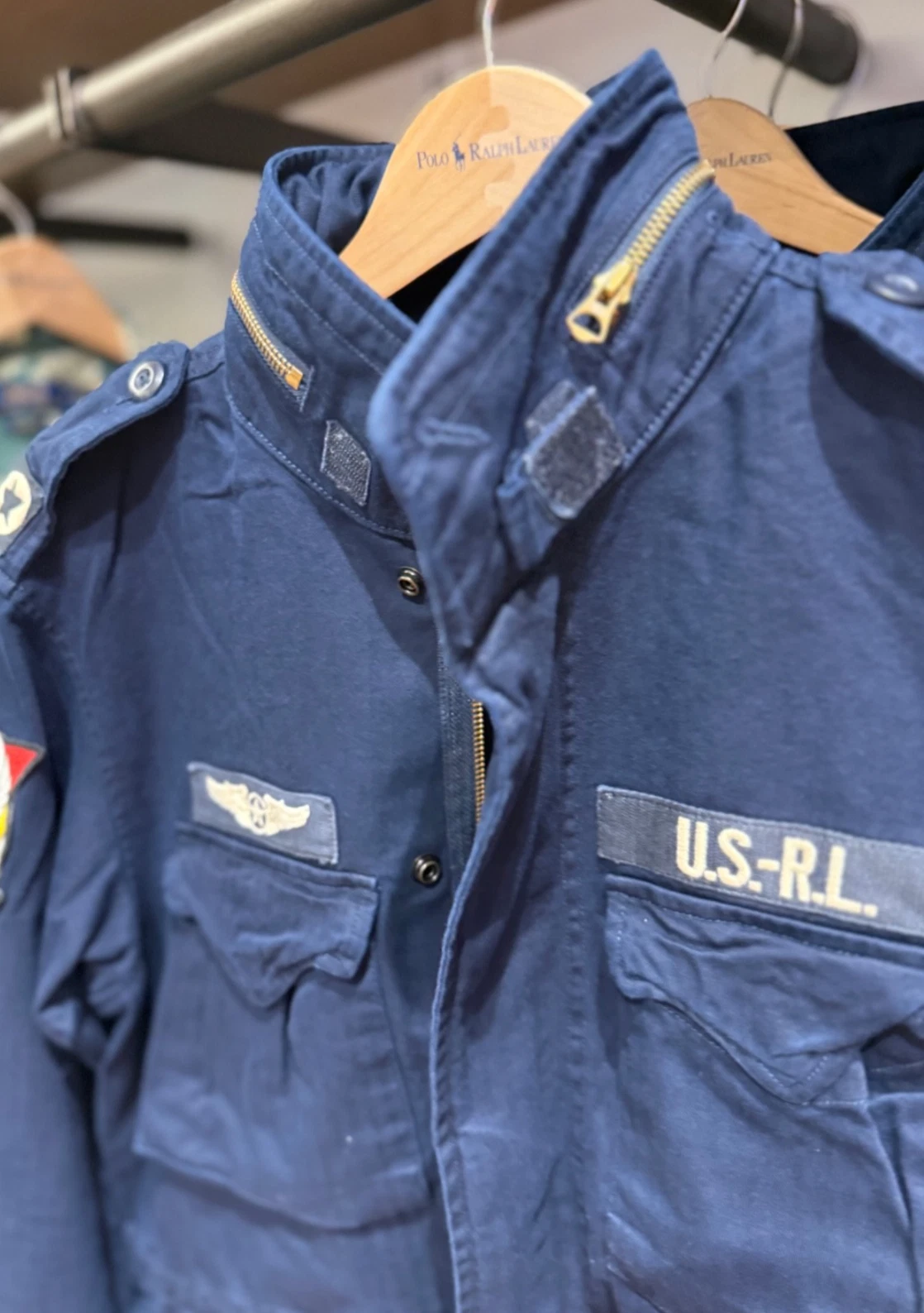 NWT Polo Ralph Lauren Navy Blue Herringbone MILITARY Patch Iconic Field Jacket - product detail image 9