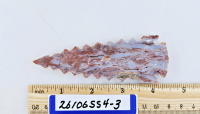 4.25'' Serrated Spearhead - Lance Head - Drill Point - Knife - Hand Knapped Agate