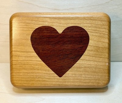 Inlaid Cherry Wood Two Tone Jewelry Trinket Box With Removable Divider Velvet