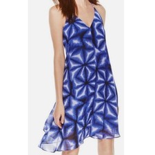 Calvin Klein Women's Blue Geometric Print V-Neck Halter Mini Dress Size 12