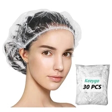 Disposable Shower Caps 30 Pack Clear Waterproof Plastic Hair Covers Travel