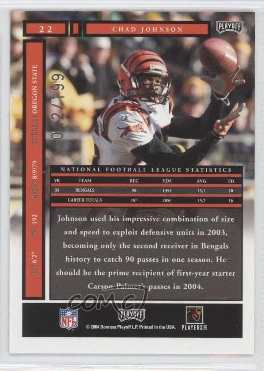 2004 Playoff Honors Xs /199 Chad Johnson #22 - Image 2 of 2