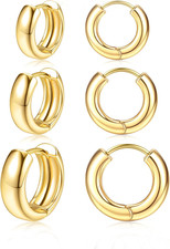 Small Chunky 14K Gold Plated Hoop Earrings for Women - Hypoallergenic Earrings f
