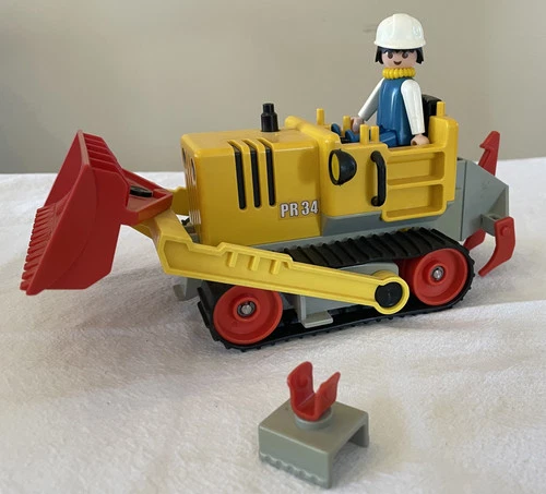 Playmobil 3757 7153 Bulldozer & Construction Worker Set Vintage (Missing Light)