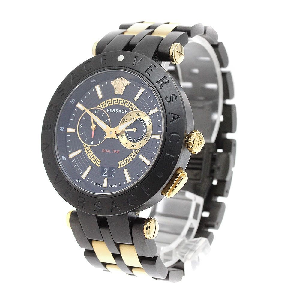 Versace VERSACE VEBV00619 Men's Dual Time Quartz Watch Black Gold Used From Japa thumbnail 3