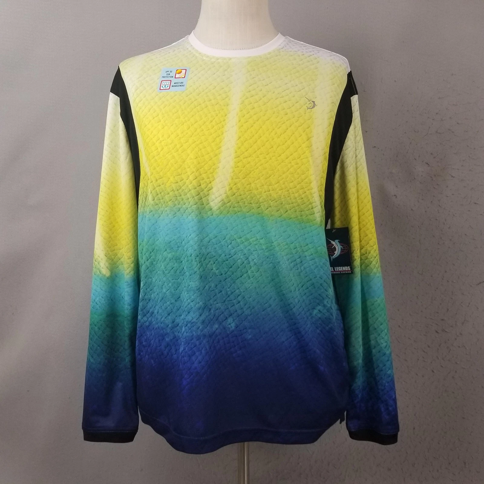 Reel Legends Shirt Mens Medium Yellow Long Sleeve Performance Fishing UPF 30