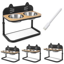 Elevated Pet Feeder w/ 2 Stainless Steel Cat Food  Water Bowls