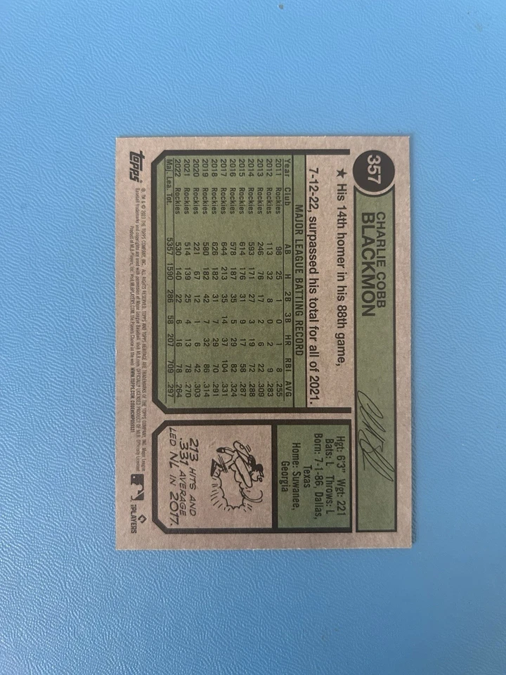 2023 Topps Heritage - Charlie Blackmon #357 - Image 2 of 2
