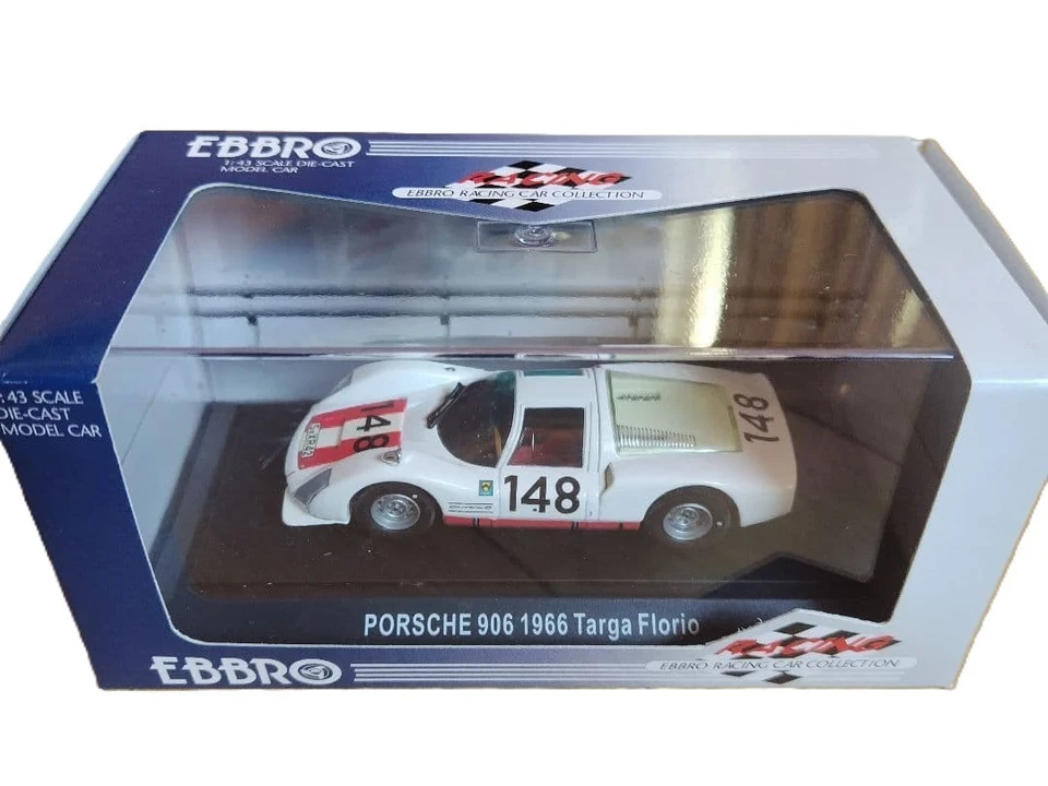 EBBRO Porsche 906 - 1966 Targa Florio Race Car Model Boxed 637 White - Image 2 of 4