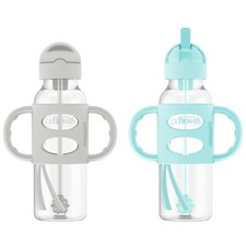 Dr. Brown's Milestones SB82028-WEB Narrow Sippy Straw Bottle Gray/Green 2-PK