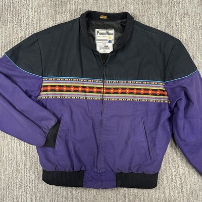 Vintage 90s PIONEER WEAR USA Aztec  SouthWest Purple Bomber Cowboy Jacket Medium