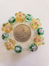 Lampwork Glass Floral Beads Lot Of 11 PC A19