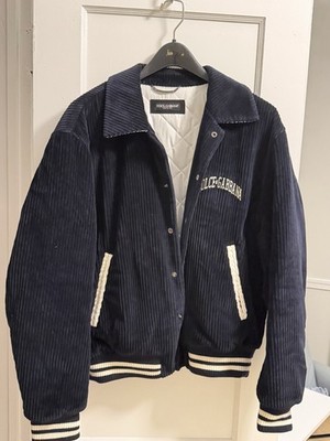 Dolce & Gabbana Men s Blue Snap Front Lined Bomber Jacket Logo Size M
