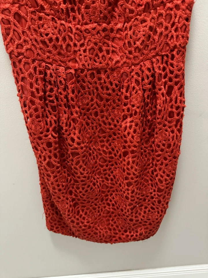 Vestido Carmen Marc Valvo Rojo Ojales Vestido de Cóctel Talla 14 Foto 3 de 4