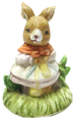 Vintage Delton Products Bunny Rabbit Figurine Sitting on Chair in Grass 2 3/4'' T