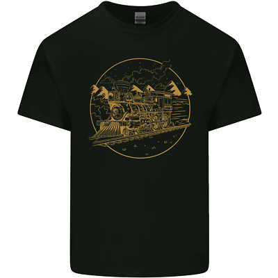 Gold Lokomotive Dampflok Zug Spotter Herren Baumwolle T-Shirt Tee Oberteil