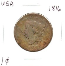 1816 Coronet Head Large Cent as pictured number 2 vg