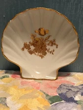 Vintage Limoges France Porcelain Shell Soap Trinket Dish~Gold Rim & Roses