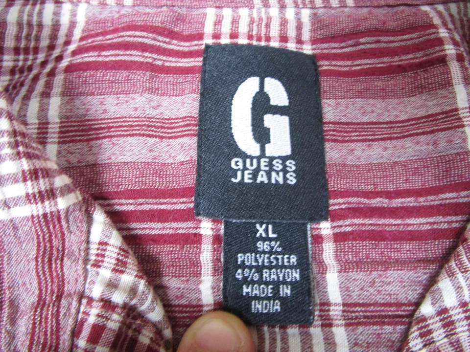 Guess Dress Shirt Mens XL Vintage Red Plaid Short Sleeve Button Up Collared Y2K - Image 3 of 4