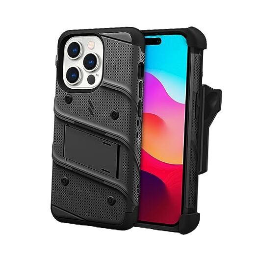 BOLT Bundle for iPhone 15 Pro Case with Screen Protector Kickstand Holster