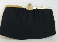 VINTAGE BLACK EVENING BAG PURSE GOLD COLOR CHAIN AND TRIM RETO ELEGANCE