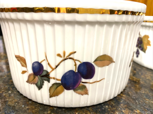 Set of 2 Royal Worcester Porcelain Fireproof Souffle Bowls Fruit Gold England - Picture 5 of 16