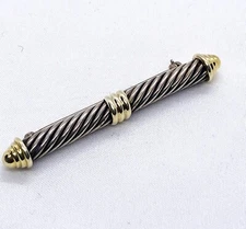 David Yurman Sterling Silver 925 14K Yellow Gold Bar Brooch