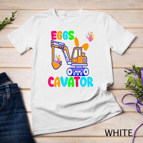 Camiseta unisex Kids EggsCavator Happy Easter divertida excavadora caza huevos niños - Imagen 14 de 15