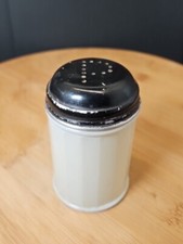 Vintage Gemco White Glass Pepper Shaker with Black Metal Lid GUC USA Made