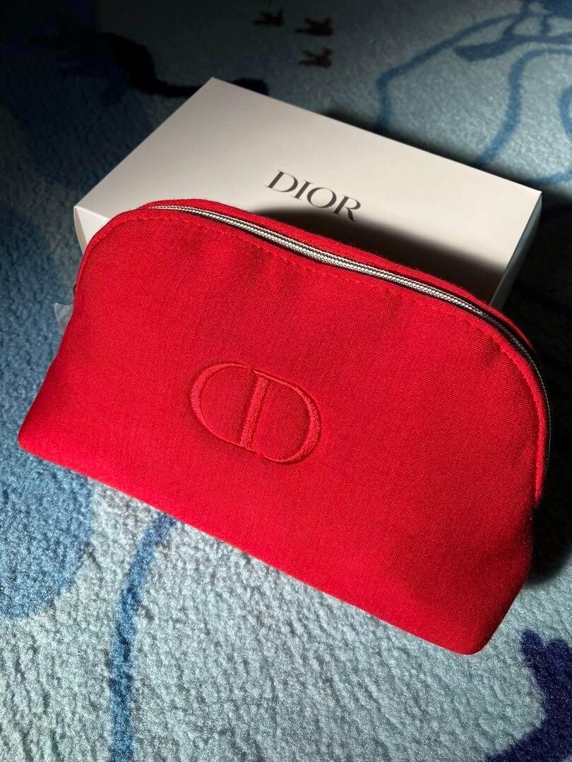 ÉCONOMISEZ 20% Christian Dior Nouveauté Pochette Vanity ROUGE Logo Marque Broderie NEUF JAPON
