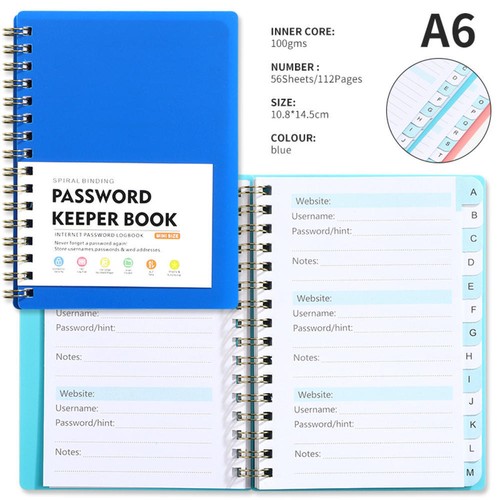 A6 Cross Border PP Cover Coil Password Book With Letter Index Label Internet - Picture 17 of 20