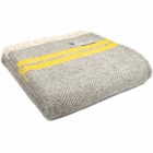 TWEEDMILL 100% Wool Sofa Bed Blanket FISHBONE SILVER GREY YELLOW STRIPE THROW