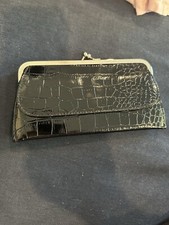 Black Slim Faux Alligator Print Patent Leather Look Evening Bag Clutch