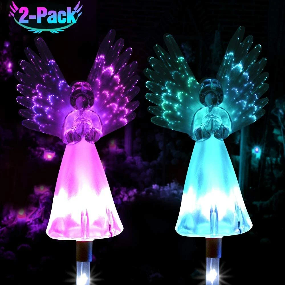 2PCS Solar Powered Angel Lights for Garden Yard Patio,Cemetery Grave Decorations