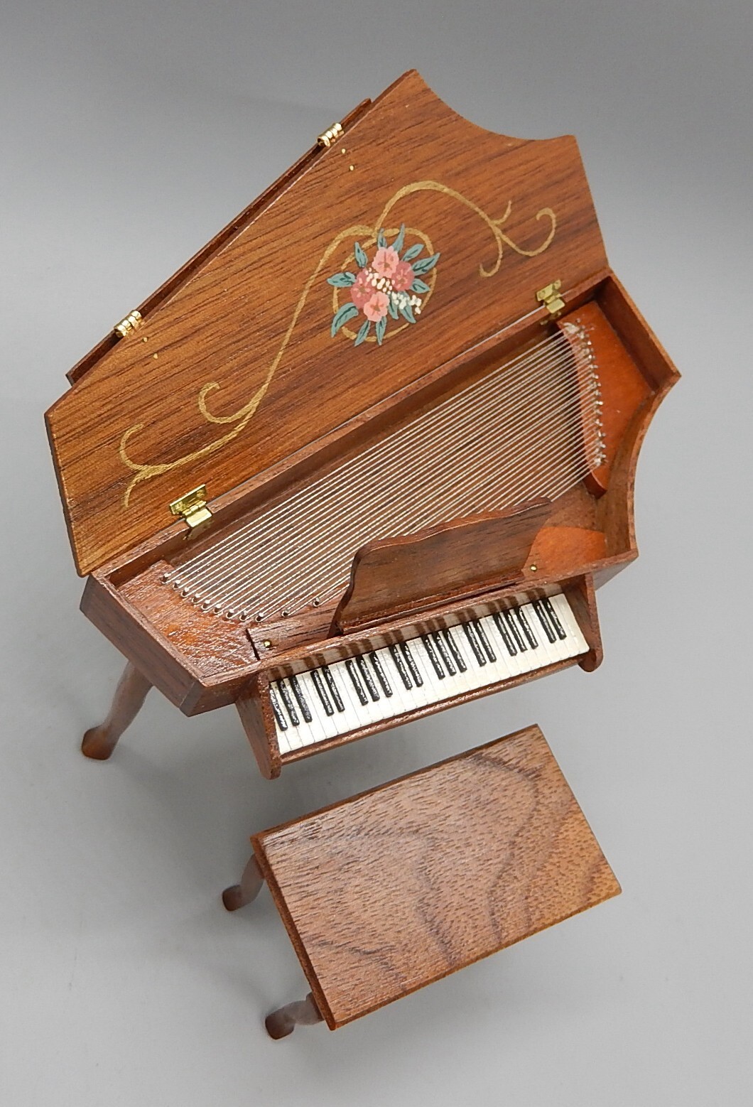 Vtg OOAK Hand Painted Harpsichord W Bench CMS Artisan Dollhouse