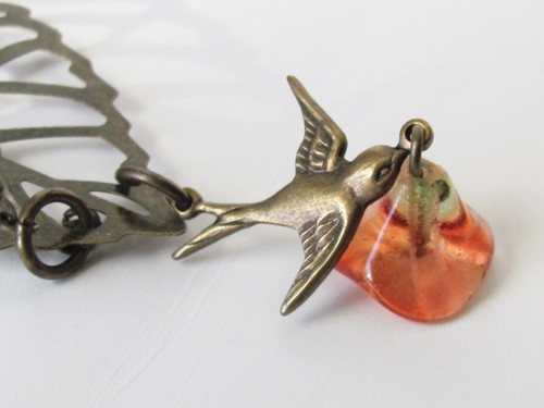 Leaf Necklace Bird Necklace Bird Jewelry Leaf Jewelry Nature Jewelry Swallow Nec - Picture 5 of 5