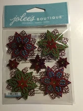 Jolee's Boutique 7 pc Scrapbook stickers FELTED HOLLY FLOWERS New poinsettas