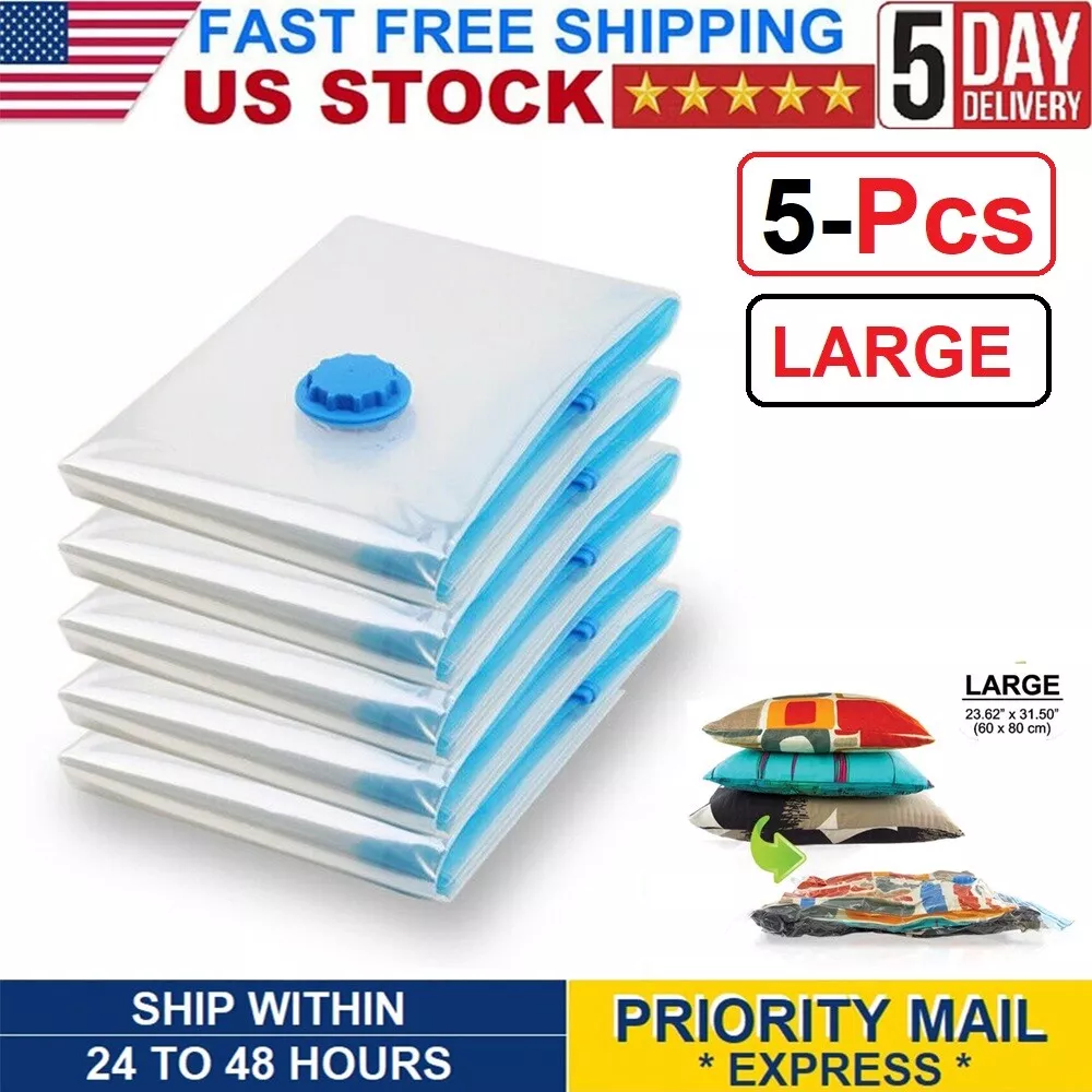 6 PC Vacuum Storage Bags | Space Saver Set | Vacuum Bags with Travel Pump | Vacuum Sealer Bags for Clothes, Bedding & Travel | Works with Any Vacuum