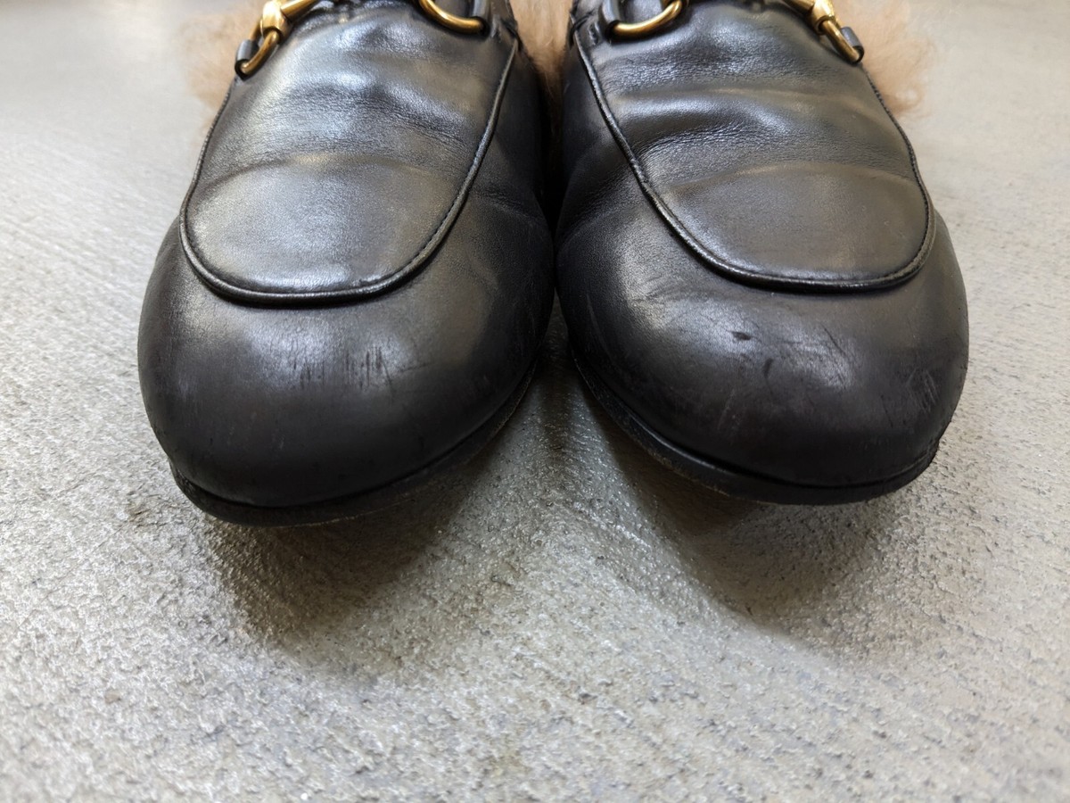 Gucci Princetown Horsebit Loafers Mules Black Fur Women
