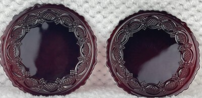 Vintage Avon 1876 Cape Cod 5 1/2'' Ruby Red Glass Bread and Butter Dish Set 2 NIB