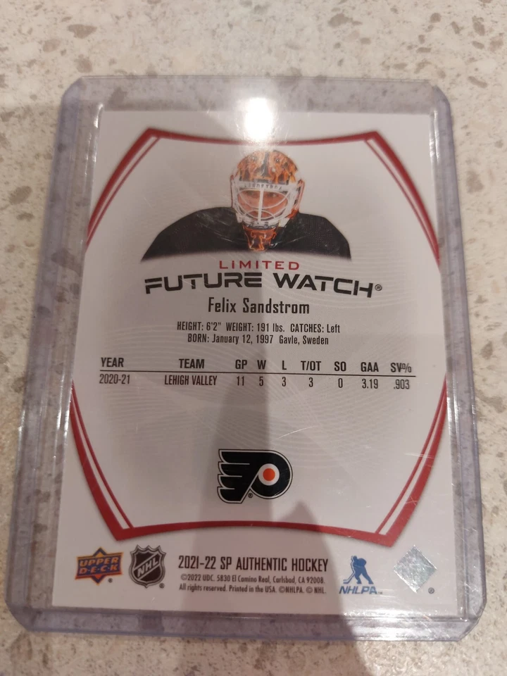 2021-22 UD - SP Authentic - Future Watch Felix Sandstrom 192 Limited Red - Image 2 of 2